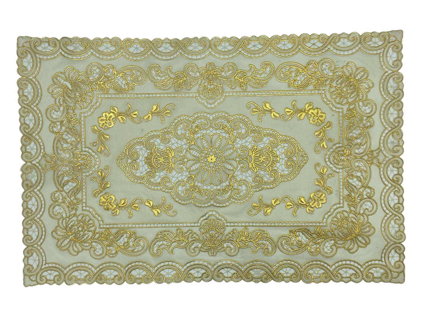 Lace & Gold Placemats Set of 8 Soft Vinyl Rectangular 18" x 12" Holiday