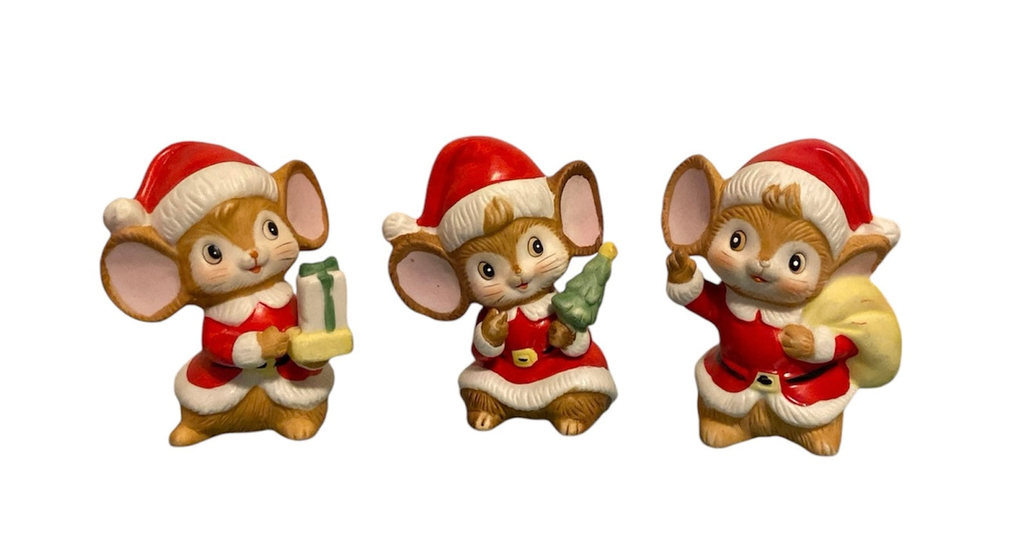 Christmas Mice Set Of (3) Homco Figurines Ceramic 5405 Vintage