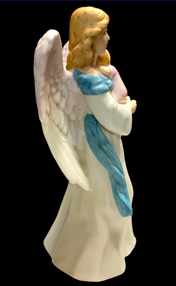 Homco Guardian Angel Holding Baby Figurine 1434 Porcelain 7.5" Vintage EUC