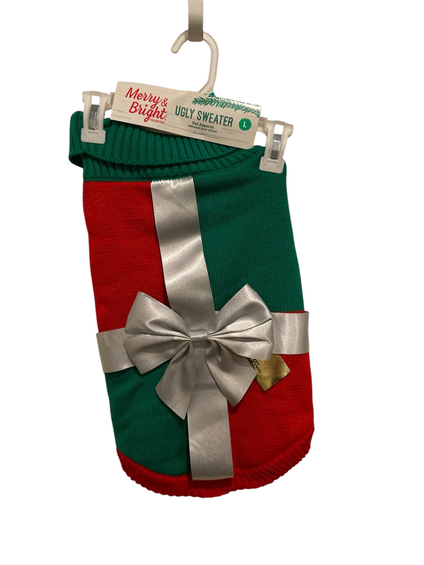 Festive Present Ugly Dog Sweater Sz LARGE Gift NEW With Hanger Tag