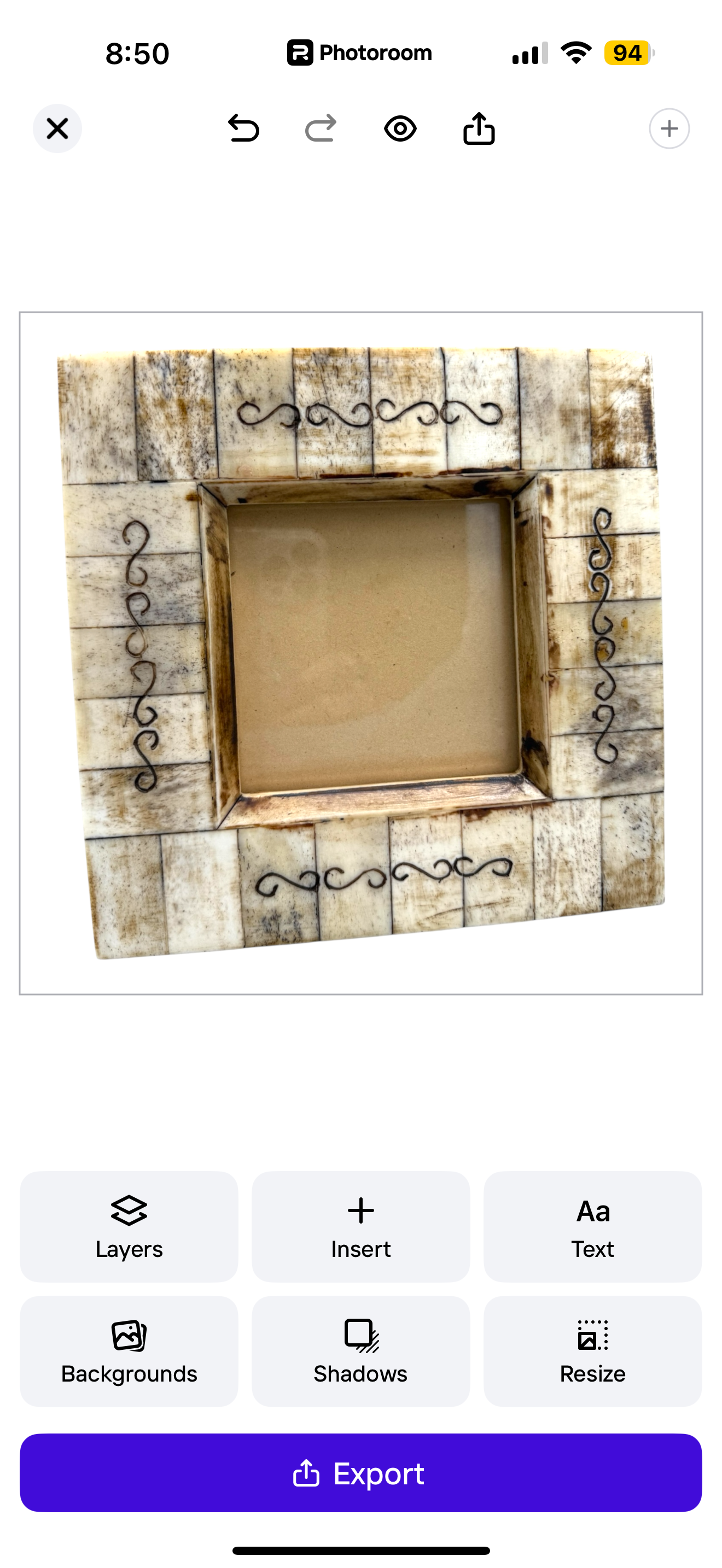 7”x7” Natural Hand Carved Tiled Frame For Use Of 4”x4” Photo Display