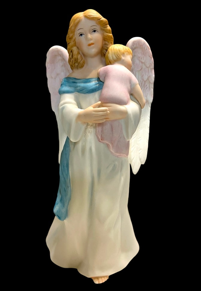 Homco Guardian Angel Holding Baby Figurine 1434 Porcelain 7.5" Vintage EUC