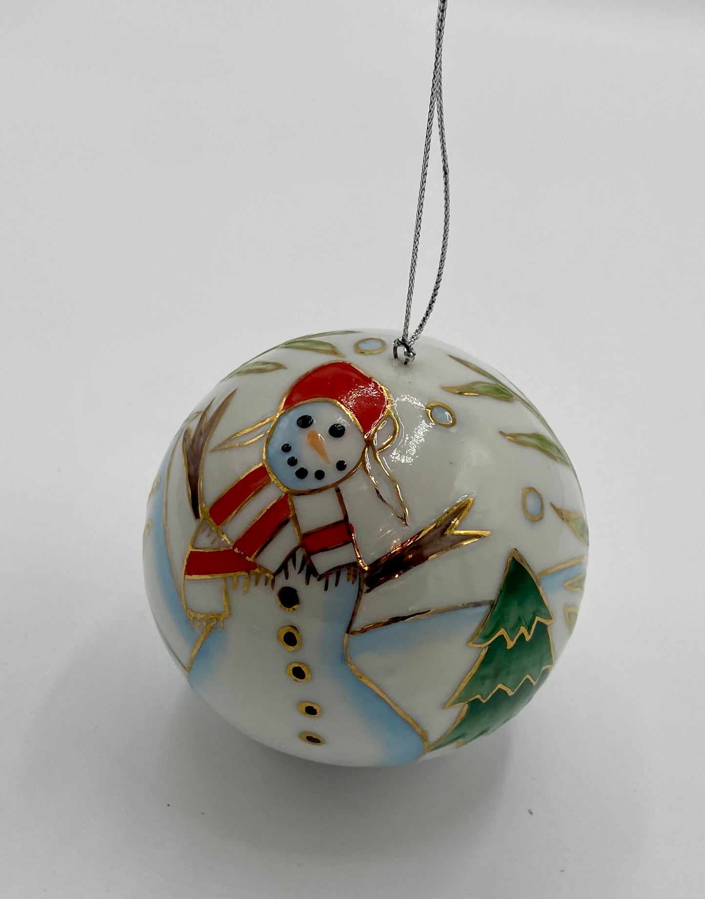 Hand Painted & Gilt Snowman Ornament Christmas