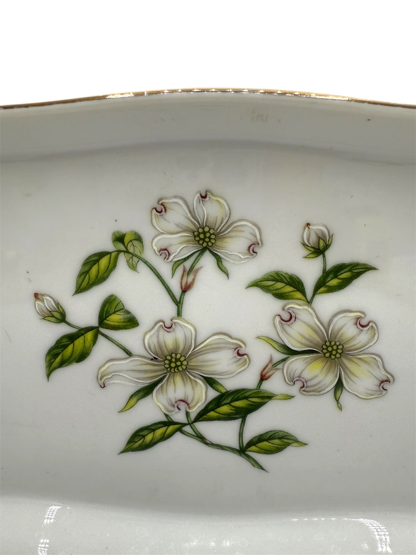 Lefton Magnolia Floral Trinket Dish Tray Hand Painted Accents #028758 MCM