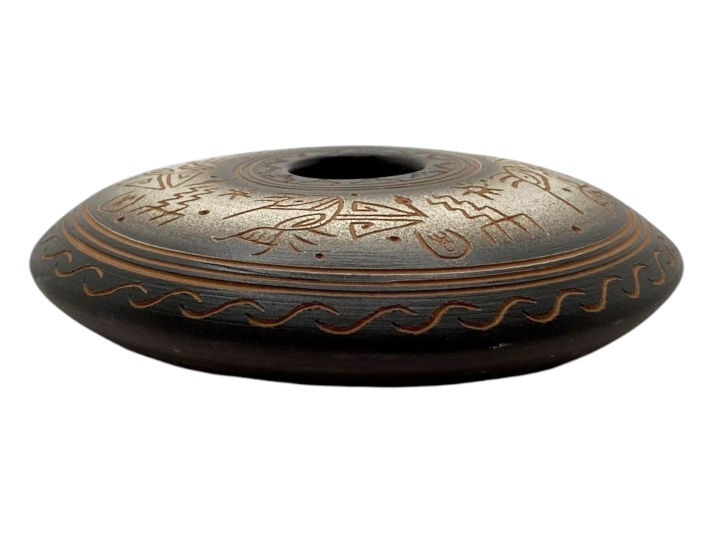 Indian Seed Pot Authentic Navajo Native American Etched Art Pottery Signed Vtg