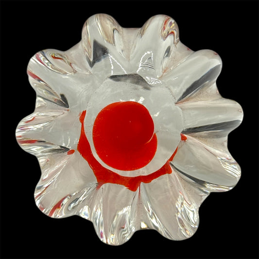 Art Glass Pumpkin Paperweight Red & Clear HEAVY Hand Blown