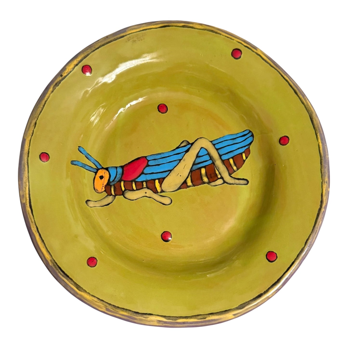 Grasshopper Reed Lehman Pottery Plate 8” Signed 2013 One Of A Kind