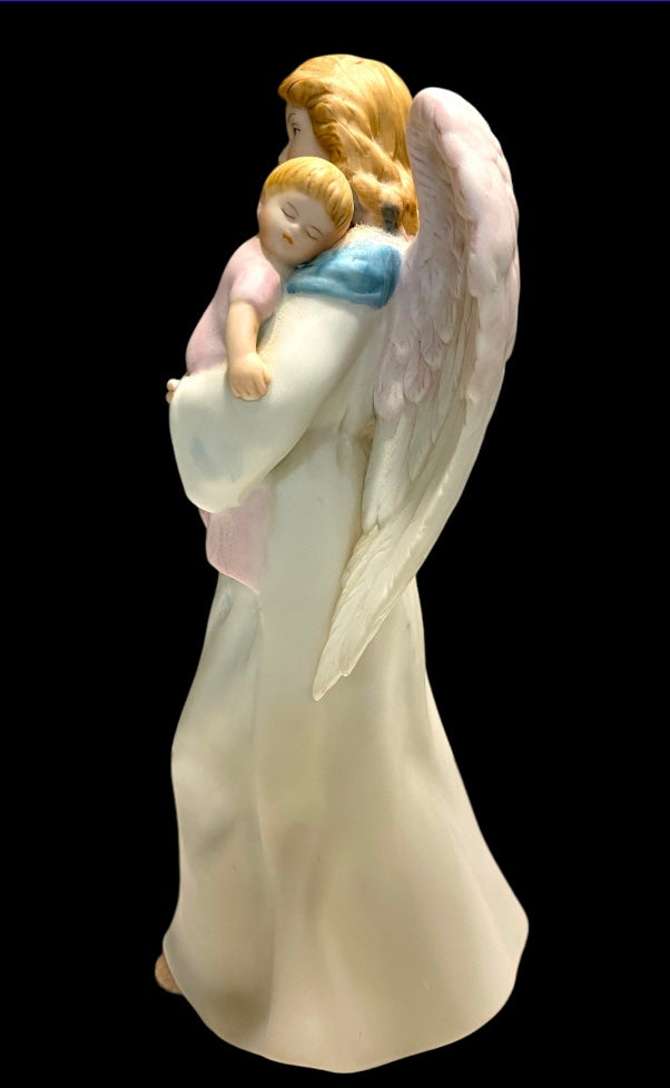 Homco Guardian Angel Holding Baby Figurine 1434 Porcelain 7.5" Vintage EUC