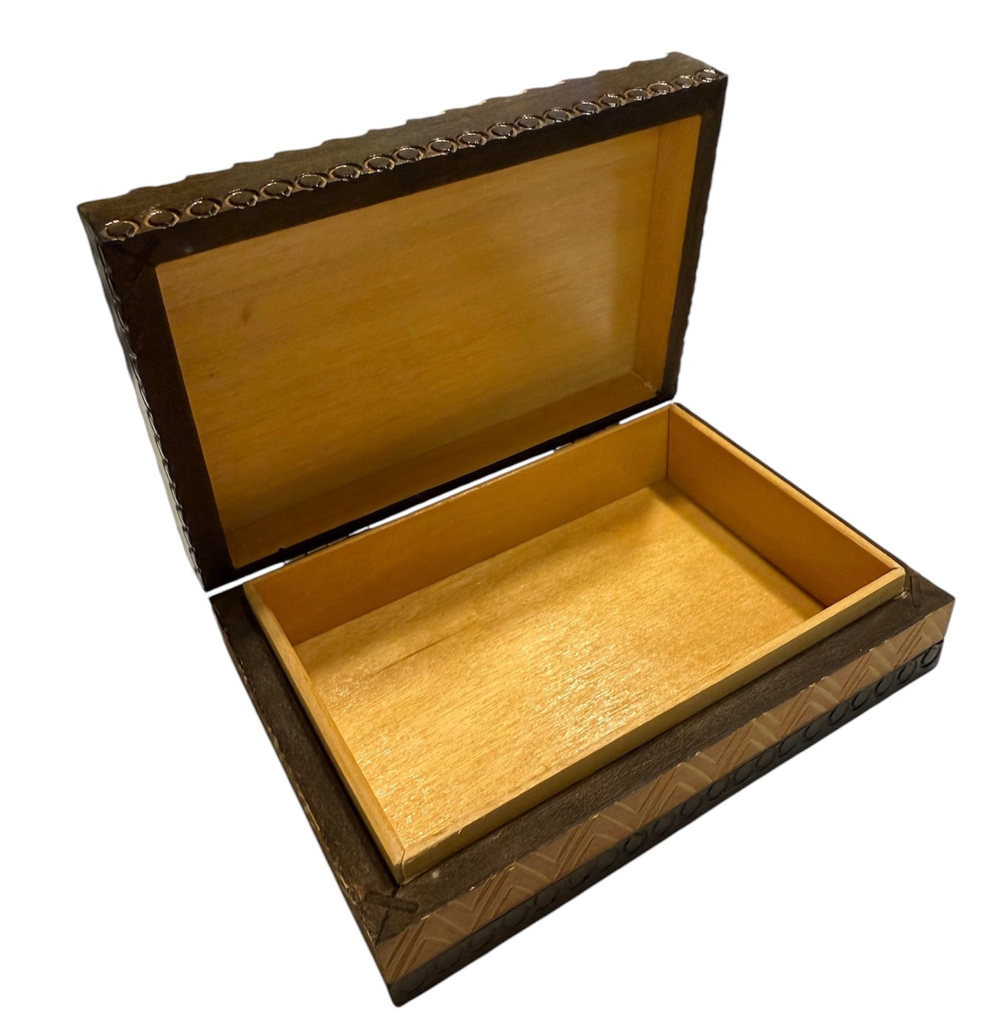Wood Storage Trinket Box with Heart Motif Handcrafted In Poland