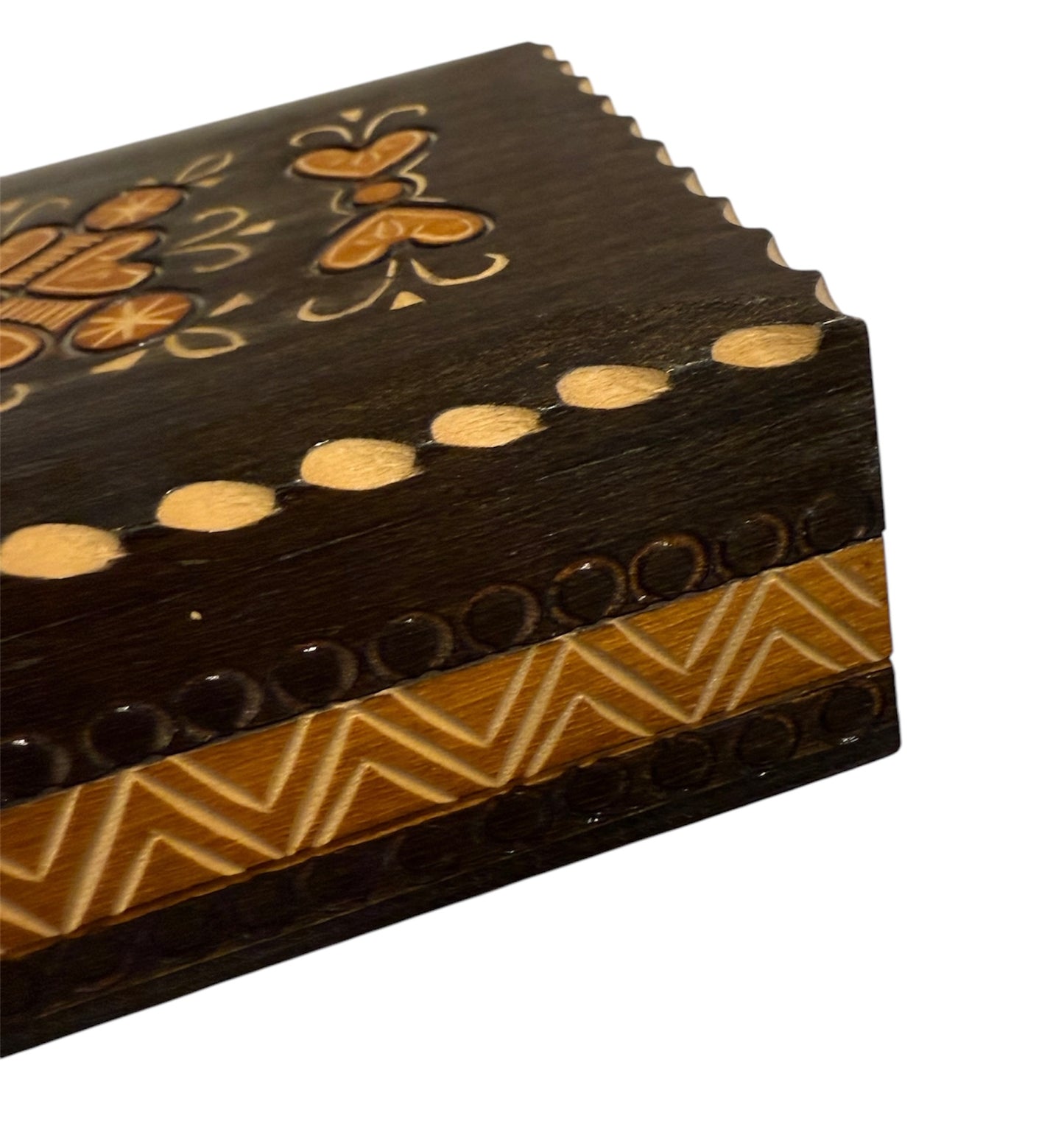 Wood Storage Trinket Box with Heart Motif Handcrafted In Poland