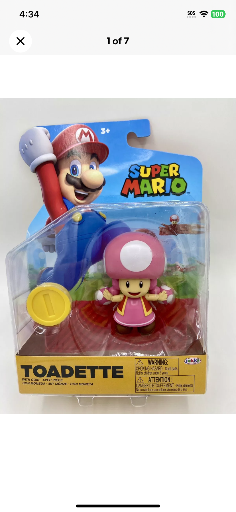 World of Nintendo Super Mario Toadette w Coin Jakks Pacific 4" Figure NEW 2024