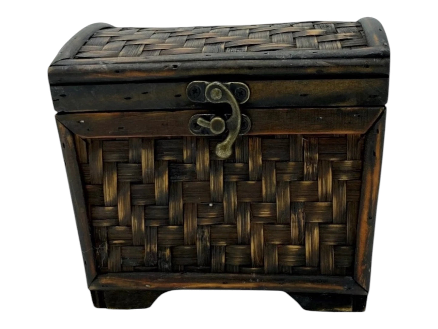 Jewelry Box Treasure Chest Weave Look Small Trunk Keepsake Storage Vtg