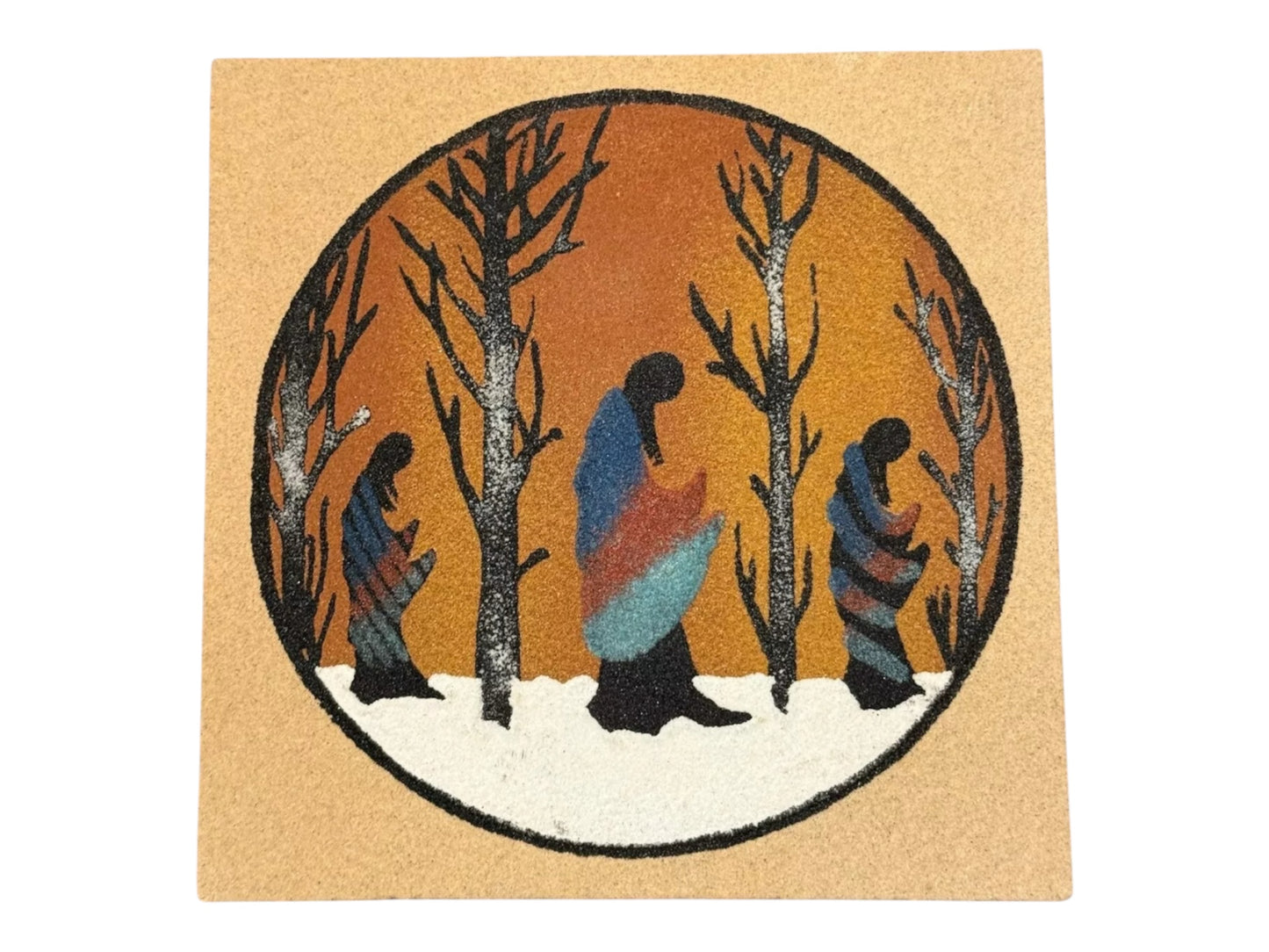 NAVAJO Sand Painting “Trail Of Tears” Signed Alex Lee 6x6 Vintage