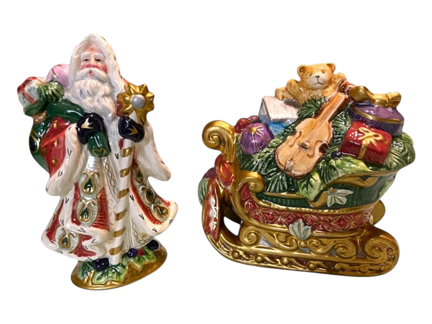 Fitz And Floyd Florentine Santa Claus Sleigh Salt And Pepper Shakers Christmas