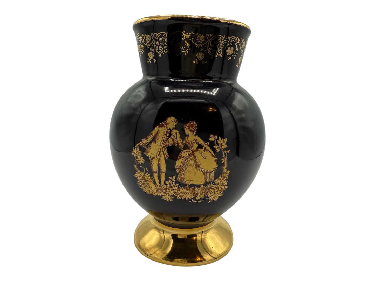 LIMOGES CASTEL PORCELAIN COBALT BLUE & GOLD VASE FRANCE