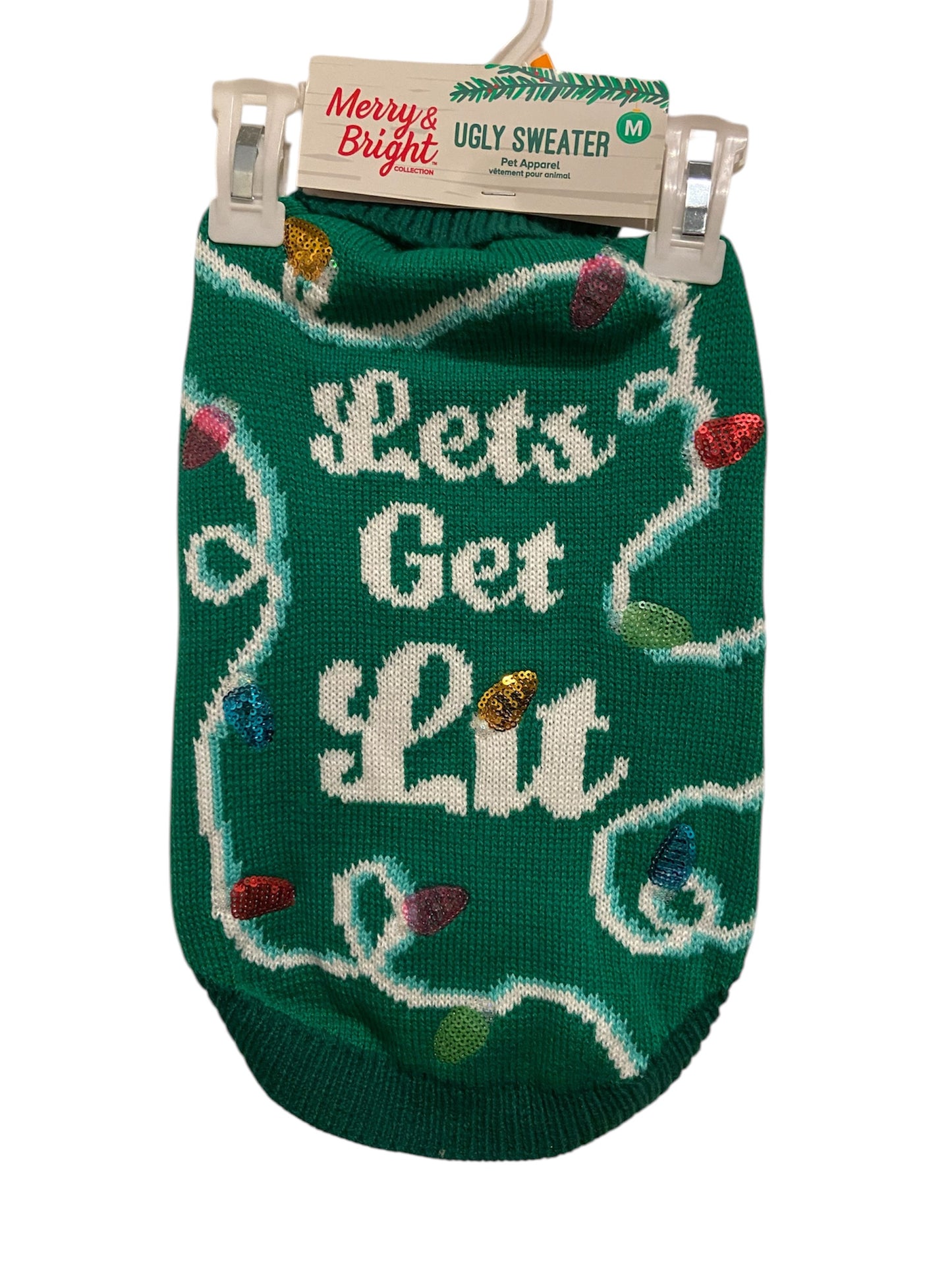 Festive Let's Get Lit “Ugly" Dog Holiday Sweater MEDIUM New With Hanger Tag