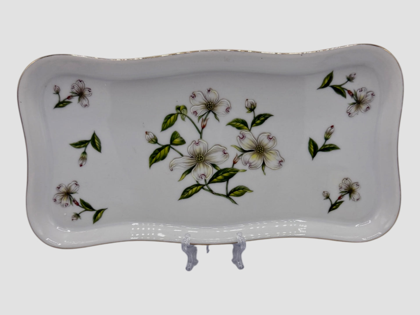 Lefton Magnolia Floral Trinket Dish Tray Hand Painted Accents #028758 MCM