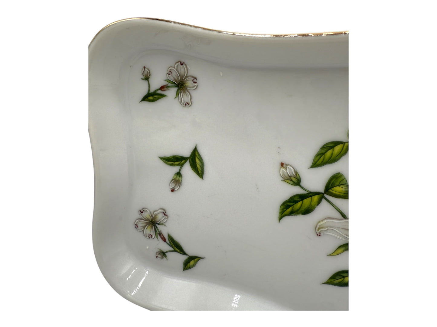 Lefton Magnolia Floral Trinket Dish Tray Hand Painted Accents #028758 MCM