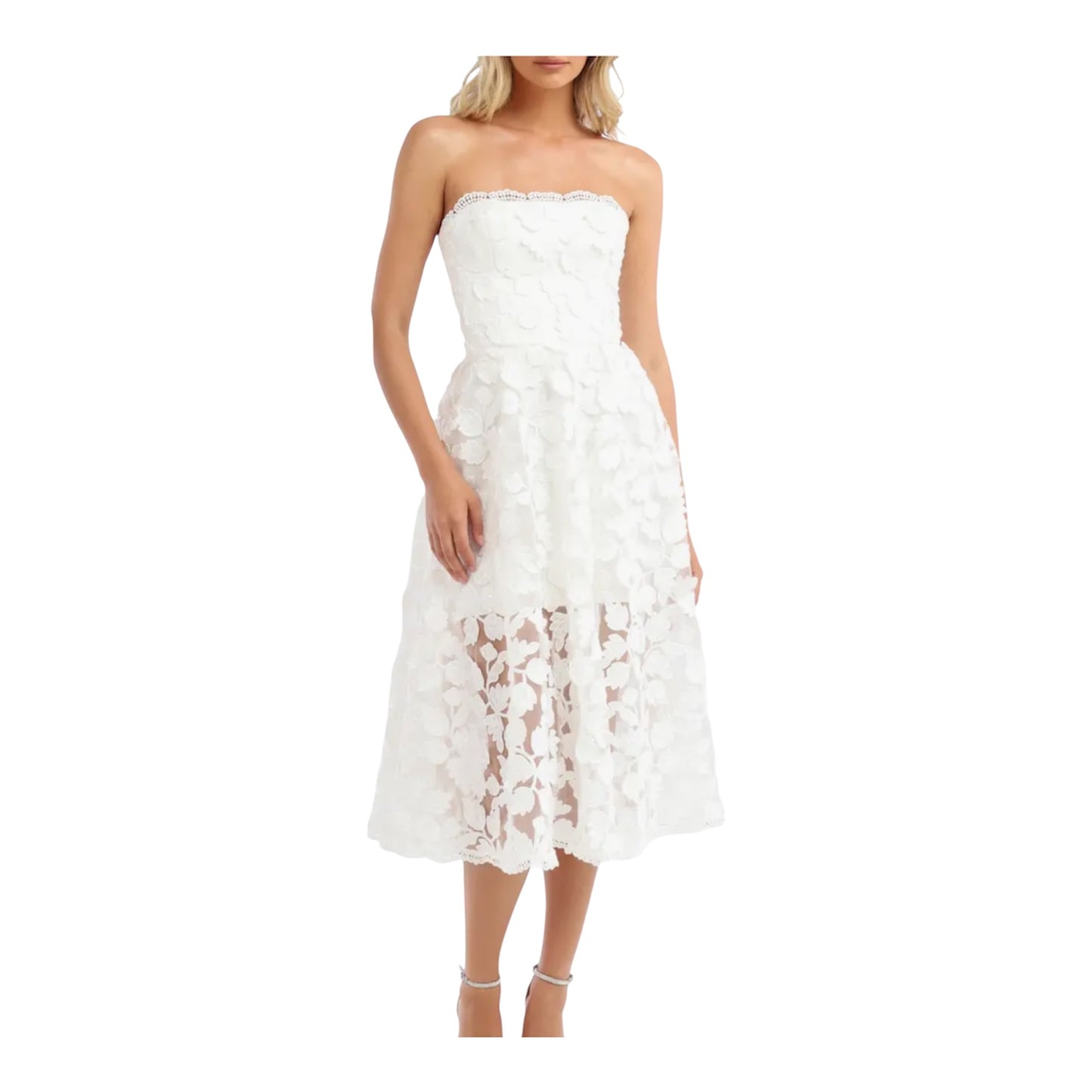 HELSI Florence Sequin Floral Strapless A-Line Midi Dress Large NEW Pre Post Wedding Party