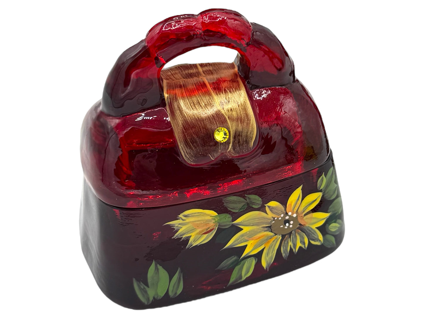 FENTON HAT, PURSE, SLIPPER SET OF 3 SUNFLOWER RUBY NUMBERED & SIGNED 273/750