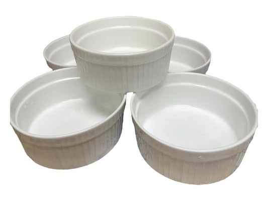 Sur La Table Porcelain 10 oz Round White Ramekins with Ribbed Side Set Of 5
