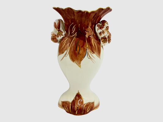 Vintage French Ivory, Gold & Chocolate Hand Painted Wedding Vase UCAGCO