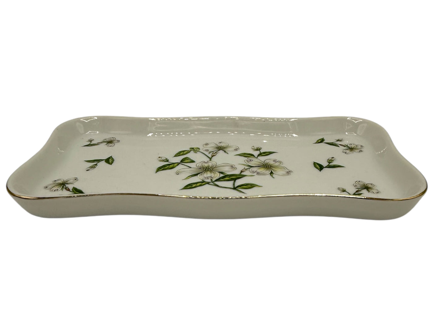 Lefton Magnolia Floral Trinket Dish Tray Hand Painted Accents #028758 MCM
