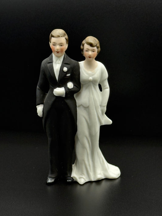 Vintage Wedding Couple Topper 4" Ceramic Bisque Art Deco 1930’s-40’s