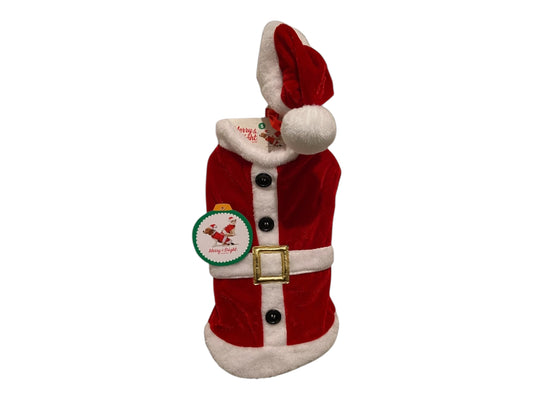 Santa Claus Costume Dog Christmas Velour Jacket & Hat Merry & Bright Size SMALL