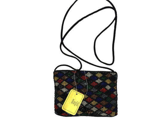 Vtg 80s Migid Multicolor Blk Beaded Crossbody Purse Harlequin Clowncore Chic NWT