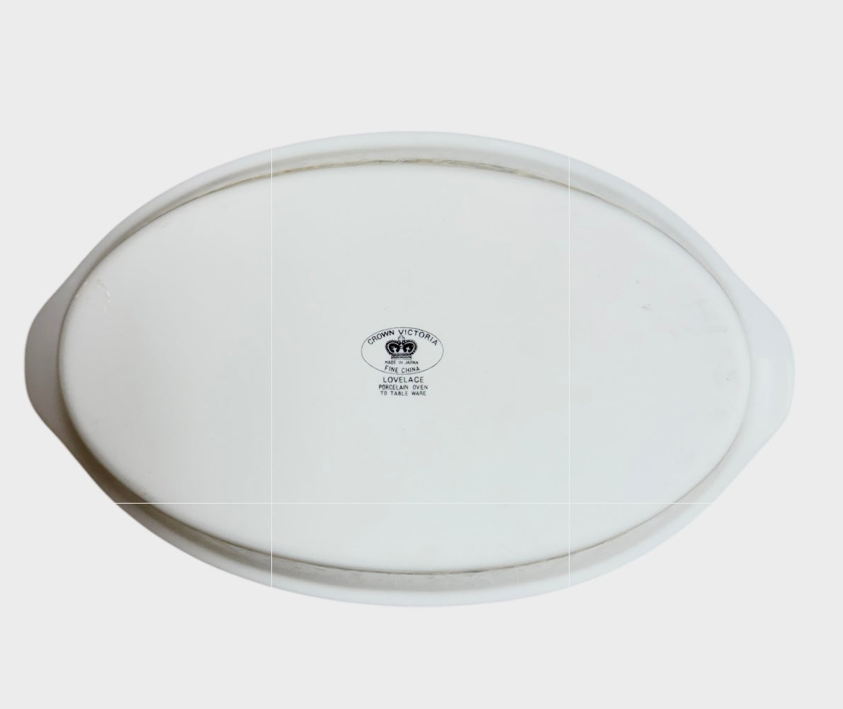 Crown Victoria Lovelace Serving Dish Oven to Table Oval 10 1/4” Porcelain Japan