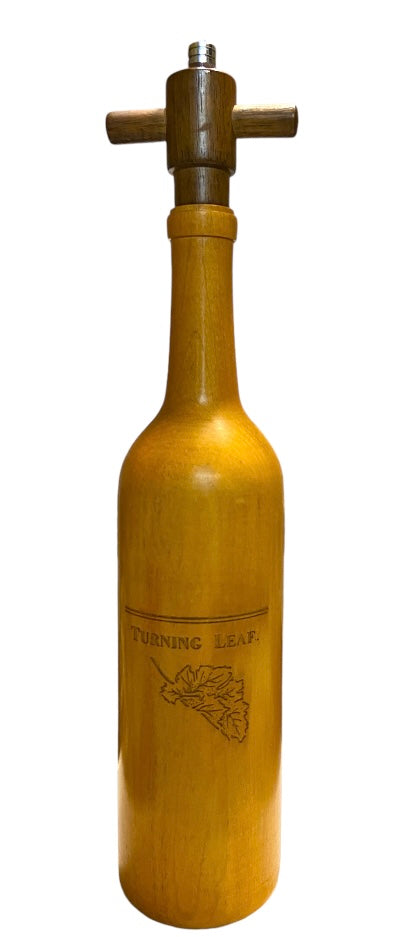 WINE BOTTLE SHAPED OLDE THOMPSON PEPPER MILL REAL WOOD - TURNING LEAF