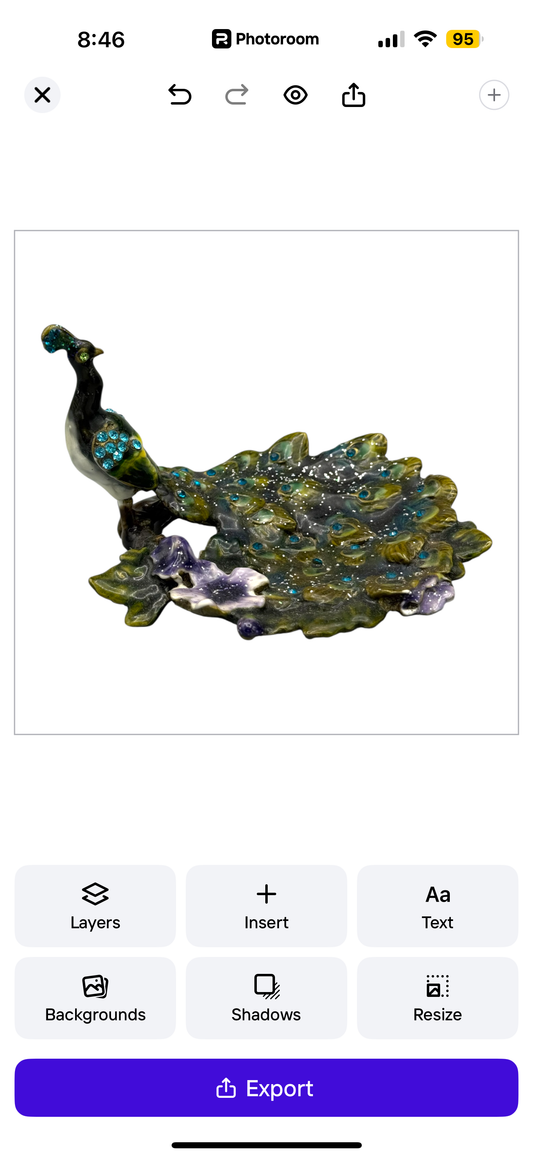Peacock Jeweled Enamel Trinket Dish  Ring Jewelry Holder or Display Piece