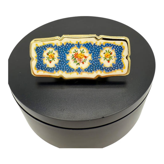 Vintage Estate Floral Pattern and Gold Tone lipstick holder with mirror