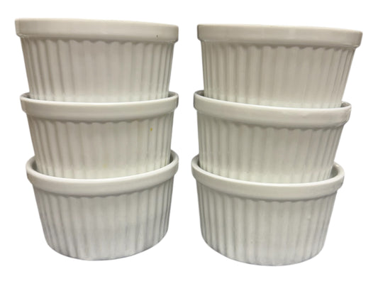 Sur La Table Porcelain Round White 5 oz Ramekins with Ribbed Side Set Of 6