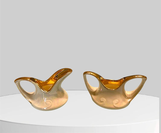 Pearlized Lusterware Pearl China Co 22KT Gold USA Creamer & Sugar Set Vintage