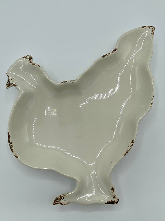 Stonebriar Collection Hen Plate Ceramic Faux Worn White Country Cottage Core