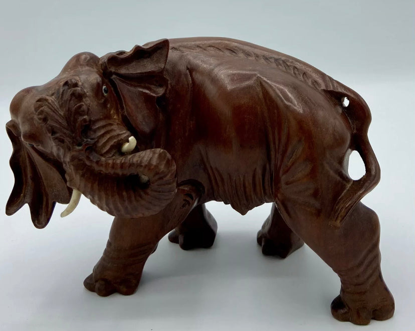 Lucky Elephant Rosewood Hand Carved Figurine Sculpture Vintage Read Description