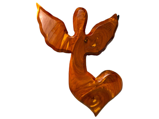 Vintage Hand Made Angel With Heart Wall Art Cedar